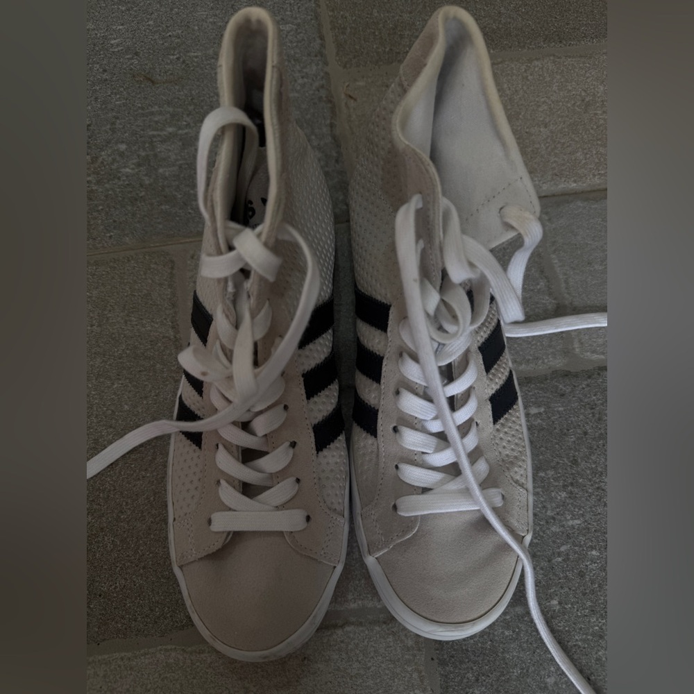 adidas White High-Top Sneakers with Black Stripes